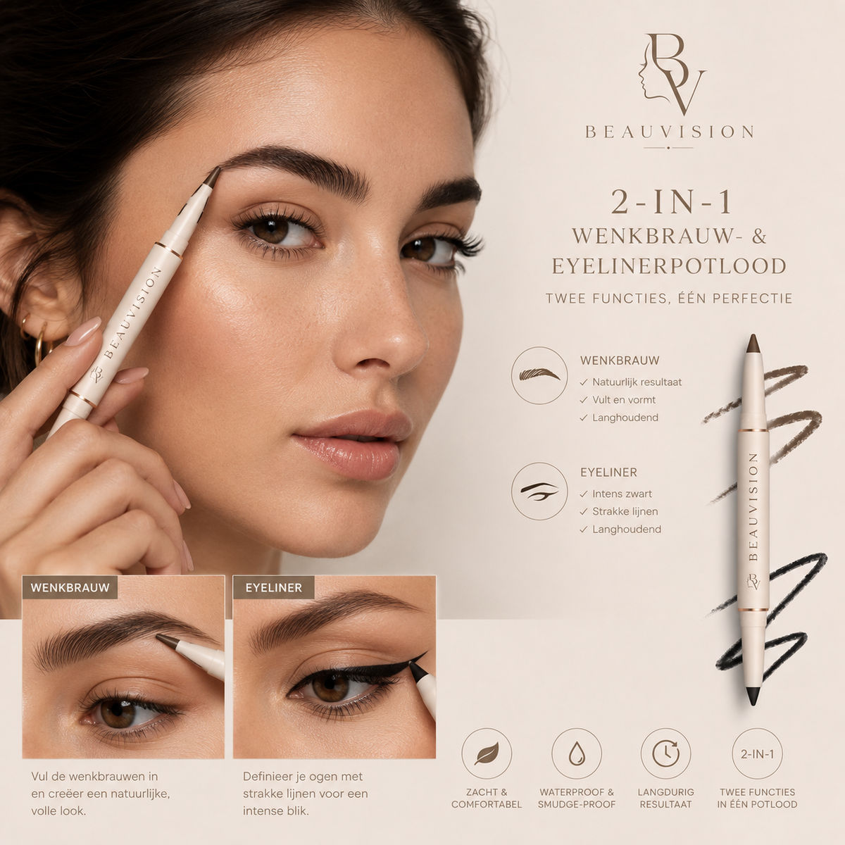 BEAUVISION Duo Define – 2-in-1 Wenkbrauw & Eyeliner Potlood