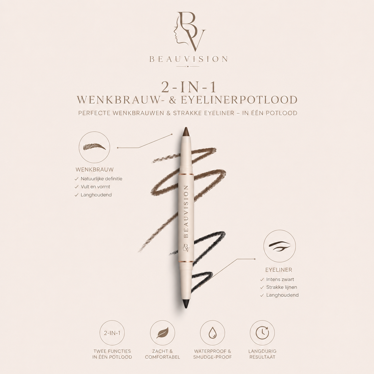 BEAUVISION Duo Define – 2-in-1 Wenkbrauw & Eyeliner Potlood